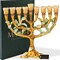Hand Painted Enamel Menorah Candelabra With A Tree And Flower Buds Design And Embellished With Gold Accents And Fine
